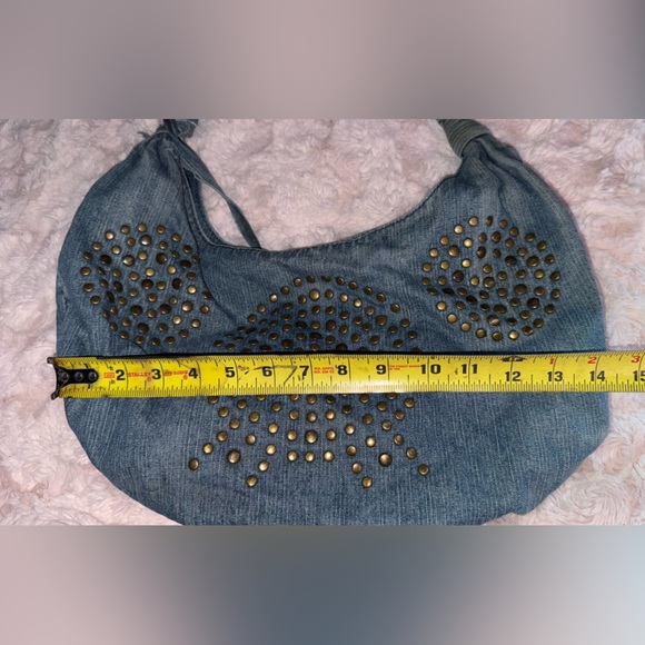 Vintage Retro Fiorucci Brass Stud Denim Hobo Pink Angel Lining & Interior Pocket - Picture 11 of 16